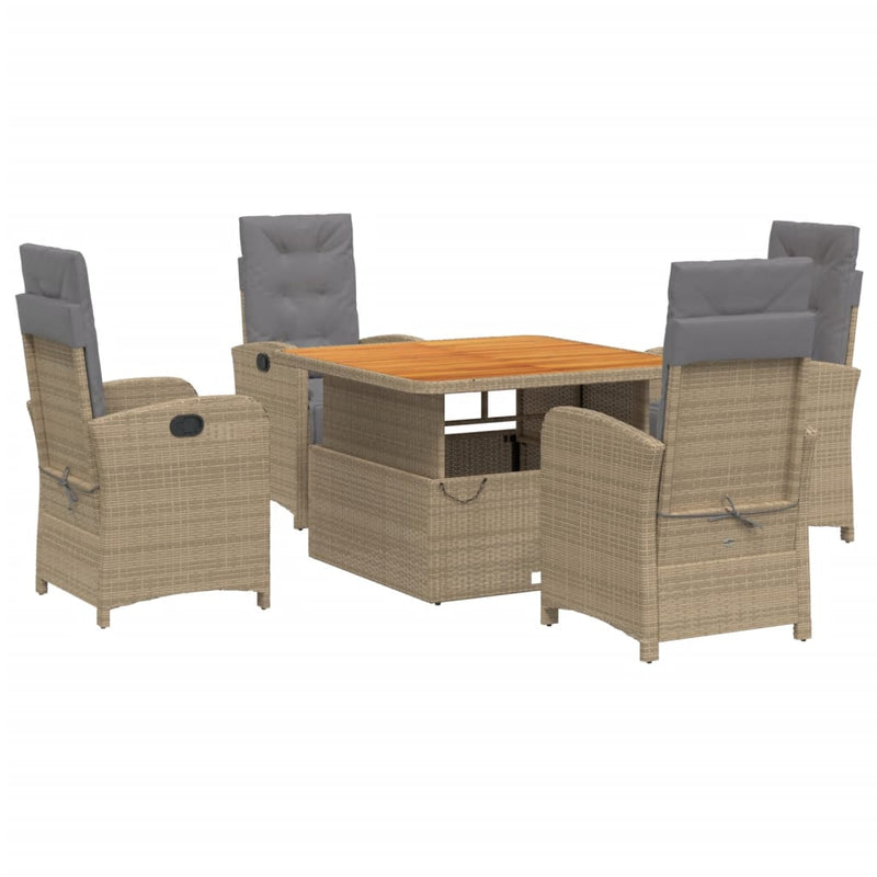 5-delige Tuinset met kussens poly rattan beige