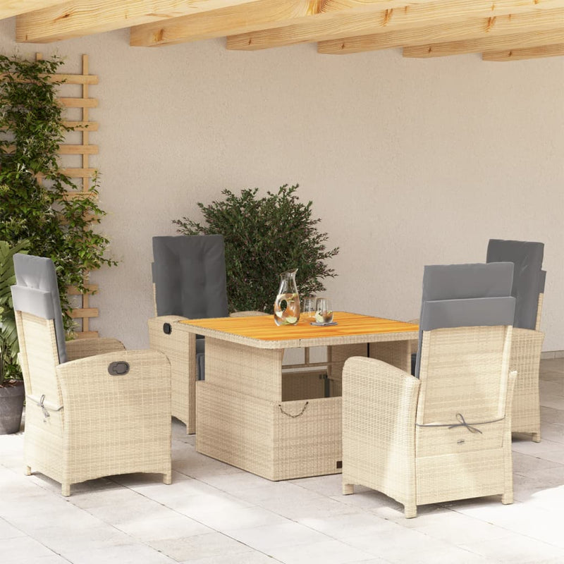 5-delige Tuinset met kussens poly rattan beige