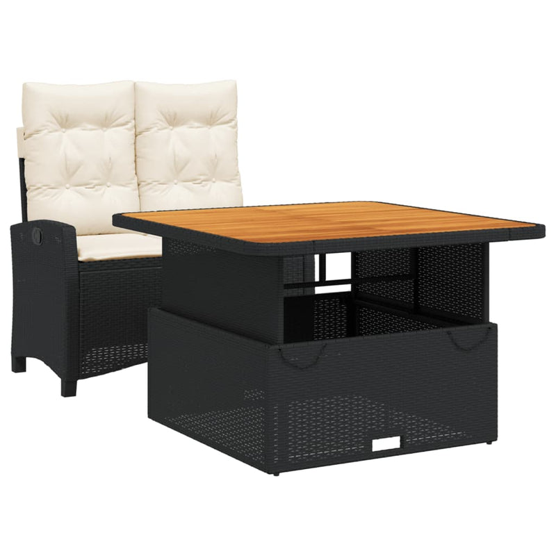 2-delige Tuinset met kussens poly rattan zwart