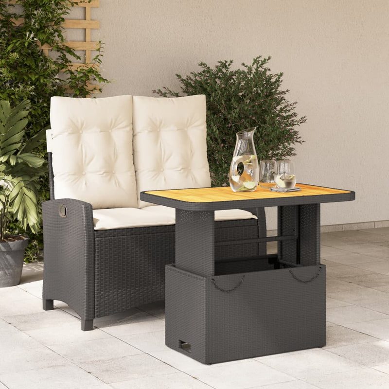 2-delige Tuinset met kussens poly rattan zwart