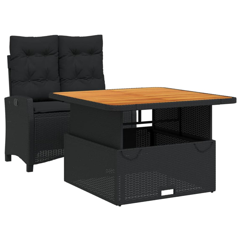 2-delige Tuinset met kussens poly rattan zwart