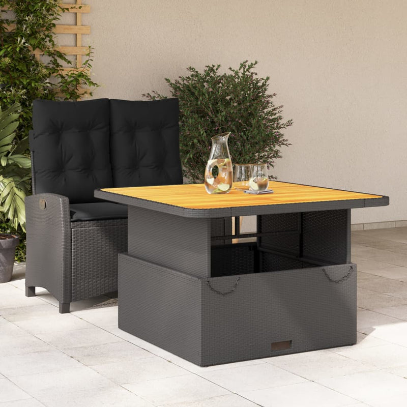 2-delige Tuinset met kussens poly rattan zwart