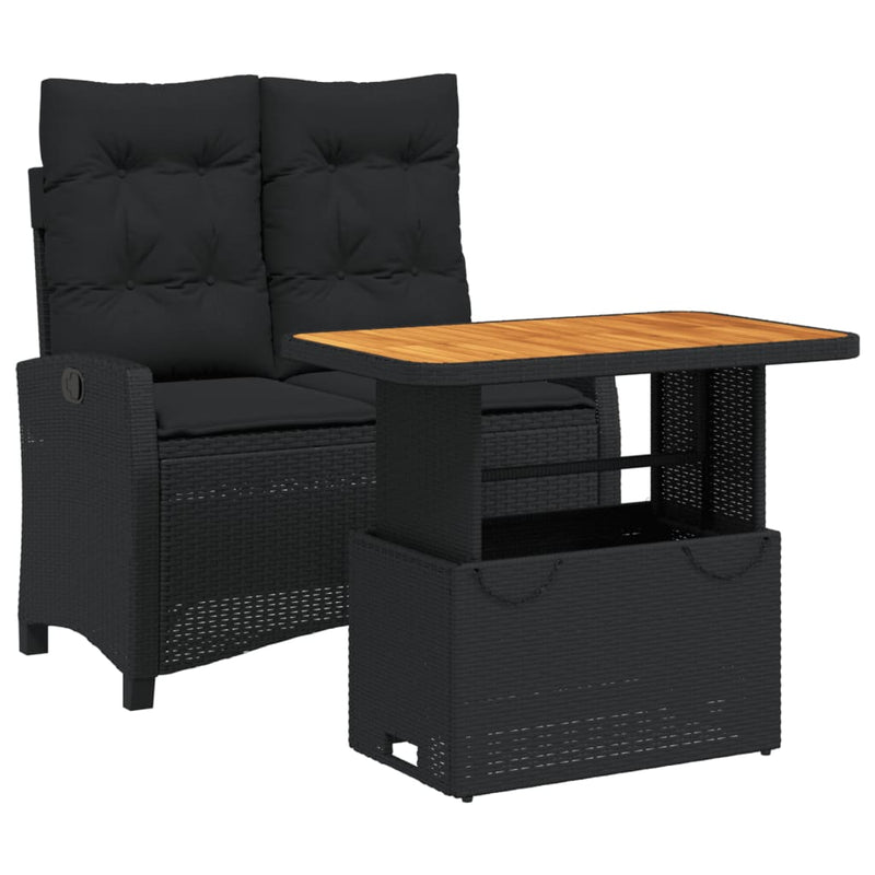 2-delige Tuinset met kussens poly rattan zwart