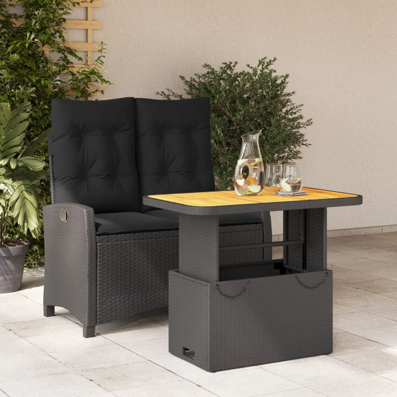 2-delige Tuinset met kussens poly rattan zwart