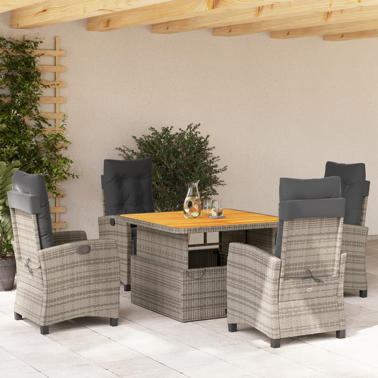 5-delige Tuinset met kussens poly rattan grijs