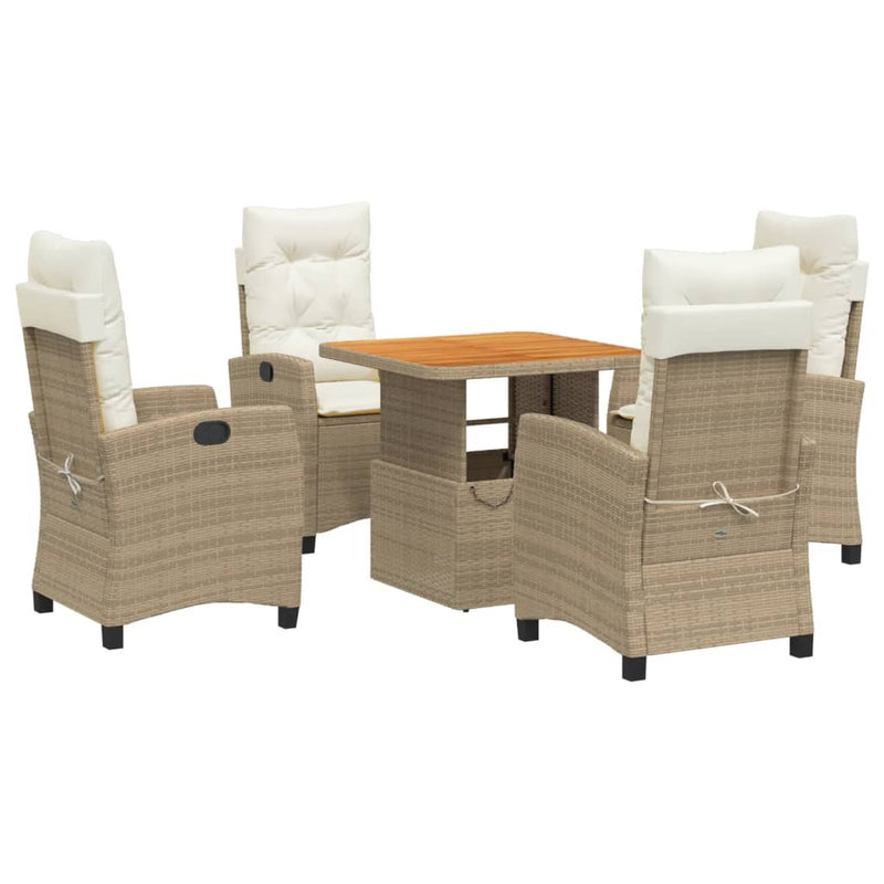 5-delige Tuinset met kussens poly rattan beige