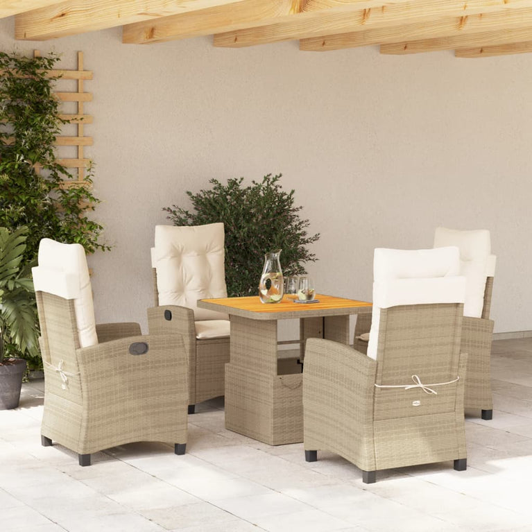 5-delige Tuinset met kussens poly rattan beige