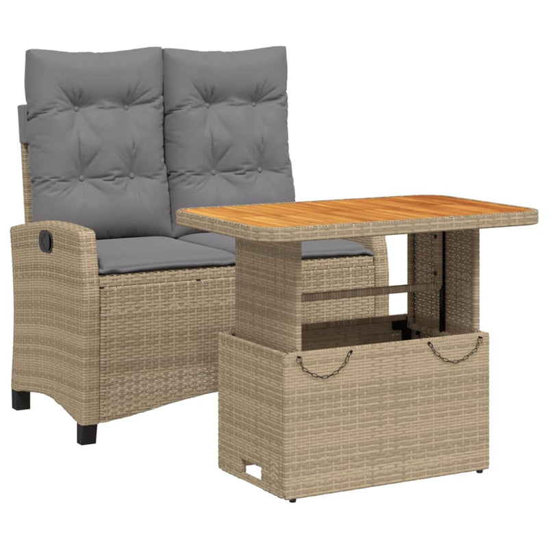 2-delige Tuinset met kussens poly rattan beige