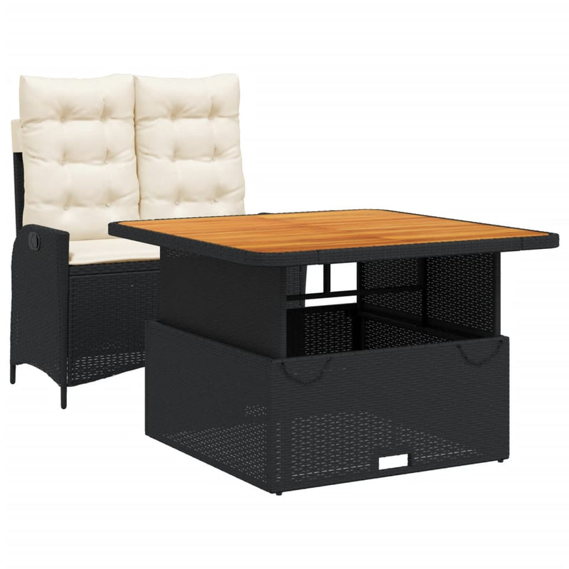 2-delige Tuinset met kussens poly rattan zwart