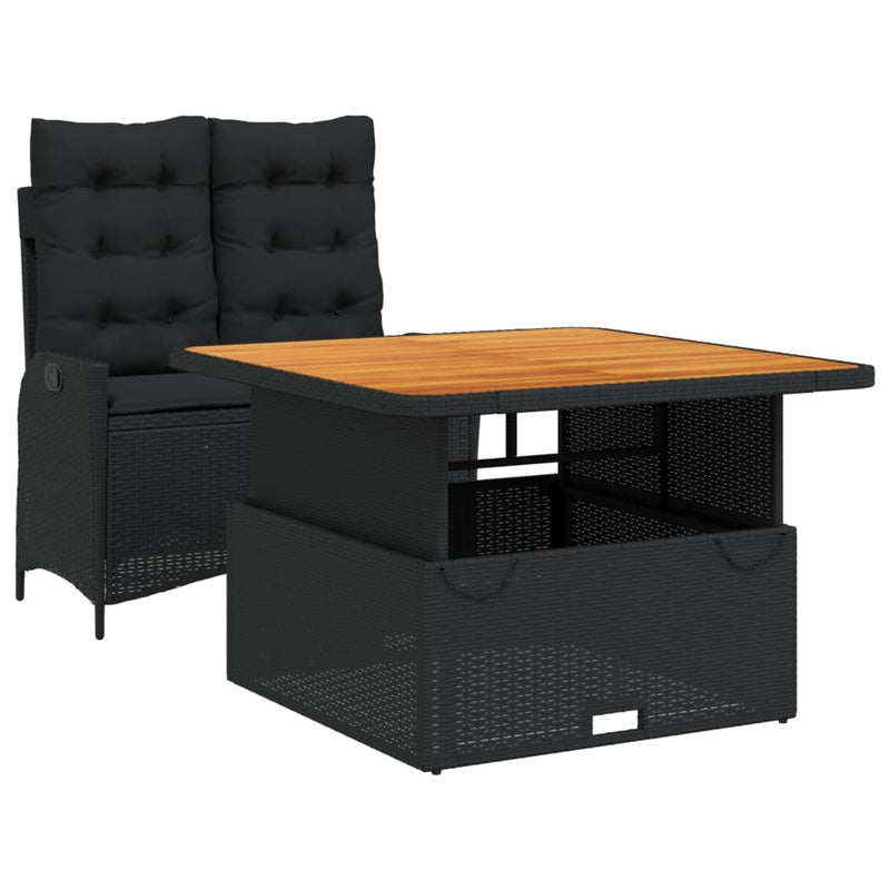 2-delige Tuinset met kussens poly rattan zwart