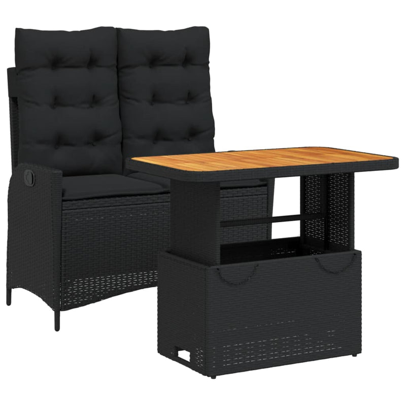 2-delige Tuinset met kussens poly rattan zwart