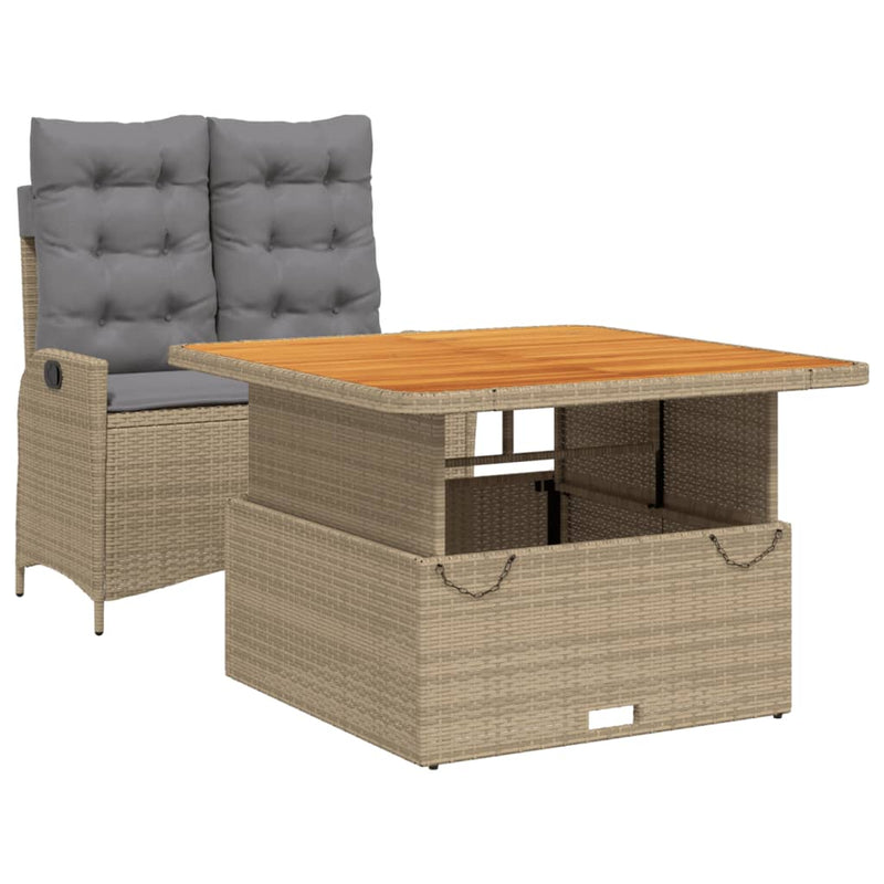 2-delige Tuinset met kussens poly rattan beige
